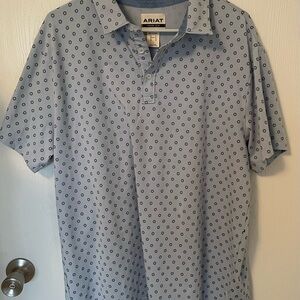 Ariat Men's Light Blue Patterned Polo Shirt XL Cotton Polyester Blend